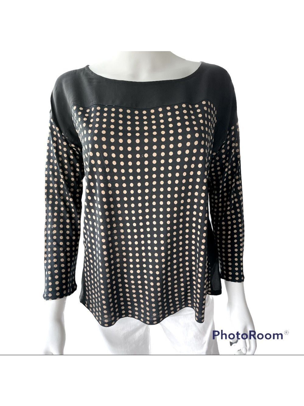 J Crew Hi-Line 3/4 Sleeve Polka Dot Top Size Small